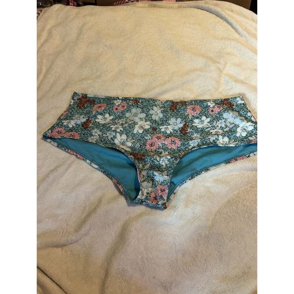 Time‎ and Tru Women's XL 16 18 Floral Bikini Bottom Swim Blue Pink High Waist